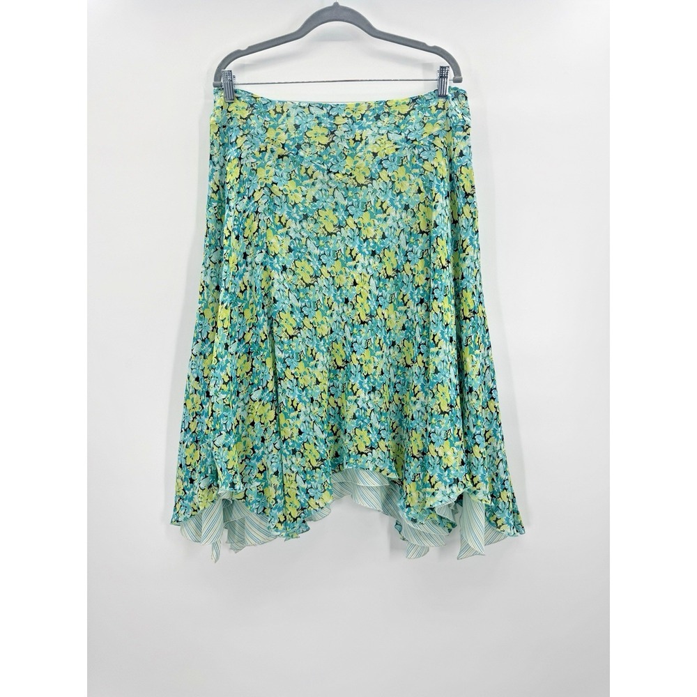 VTG Y2K Blue Floral Silk Layered Skirt 14 Asymmetrical 90s Fairy Whimsical Pixie